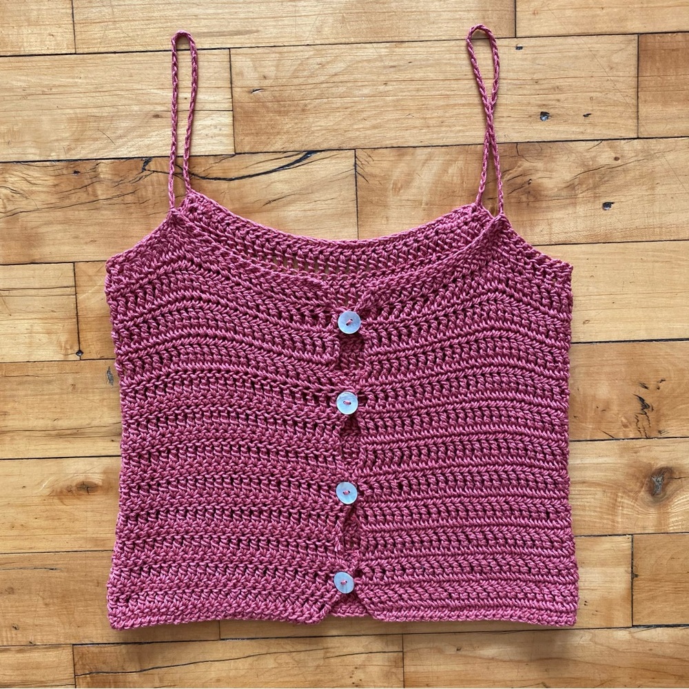 💕 Handmade Delicate Pink Crochet Camisole - Size Small